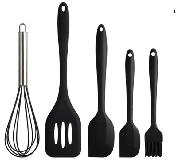 Conjunto de utensílios de cozinha antiaderente de silicone, colher de bolo, colher de cozinha, batedor de ovos, escova de óleo,