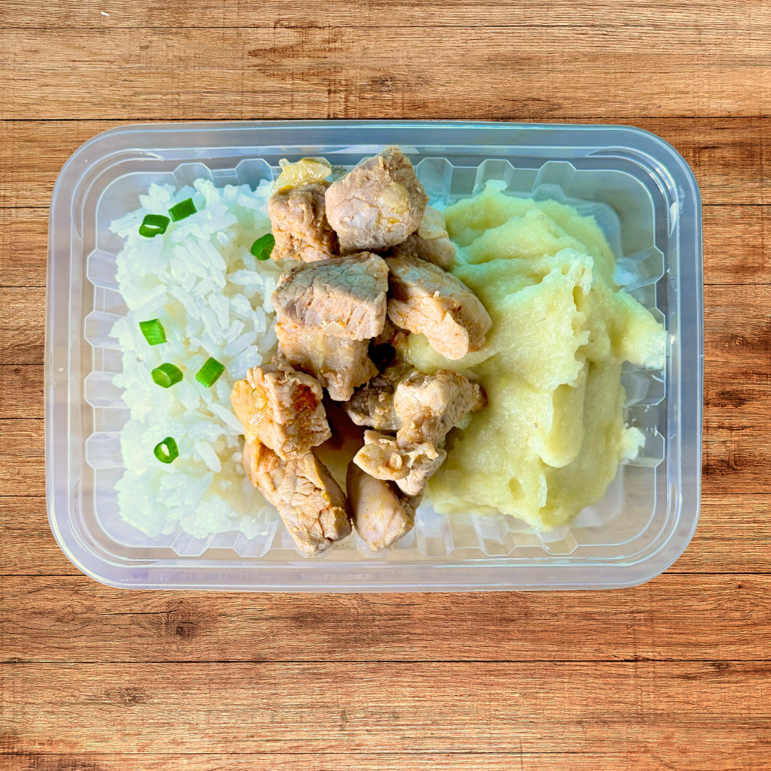 Mignon suíno com purê e arroz