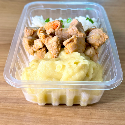 Mignon suíno com purê e arroz