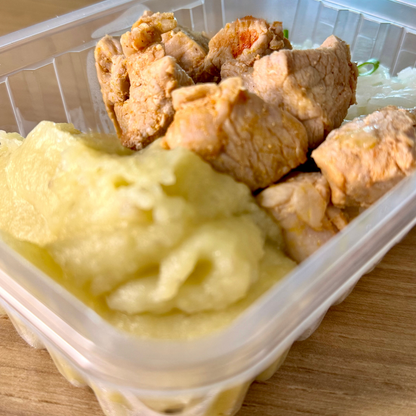 Mignon suíno com purê e arroz