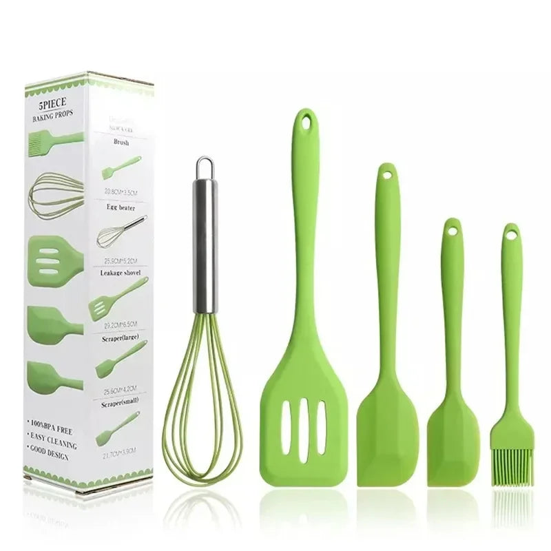 Conjunto de utensílios de cozinha antiaderente de silicone, colher de bolo, colher de cozinha, batedor de ovos, escova de óleo,