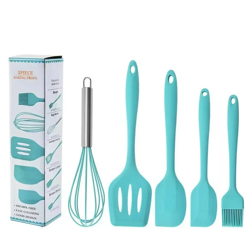 Conjunto de utensílios de cozinha antiaderente de silicone, colher de bolo, colher de cozinha, batedor de ovos, escova de óleo,