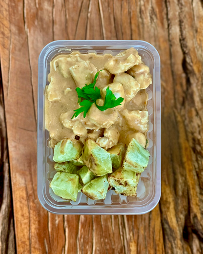 Strogonoff de frango com batata doce