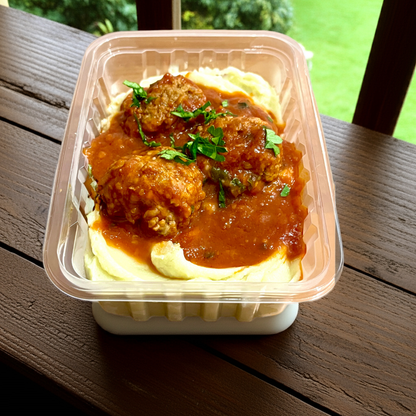 Almôndega de carne purê de batata doce